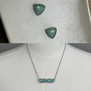 Vera Bradley silver and blue 16-19” adjustable necklace + matching earrings set